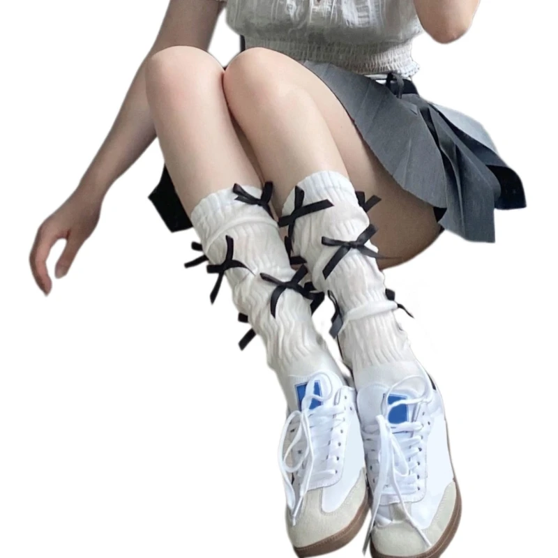 

Womens Ribbed Socks, Thin Comfort Breathable Dress Socks, Knee High Bowknot Socks for Business, Casual Drop Shipping