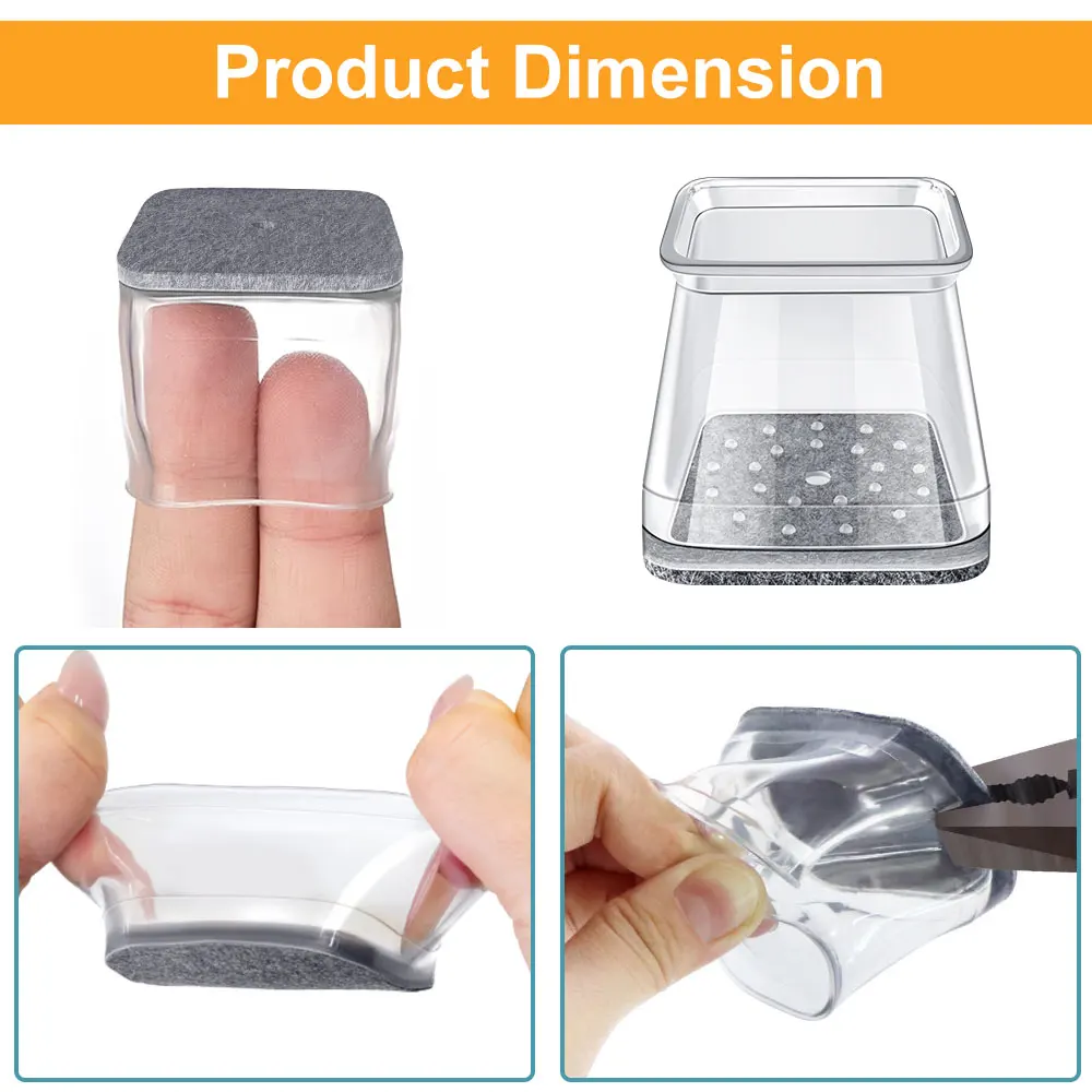 Transparent Gray Silicone Chair Leg Protectors with Felt Caps