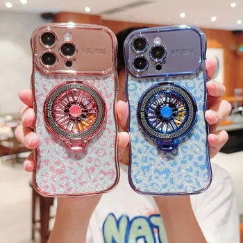 For iPhone 17 Air 16 E 15 Pro 14 Plus 13 Pro Max 12 11 Case Color Magnetic Plating Wave Gyro Rotary Stand Soft Silicone Cover