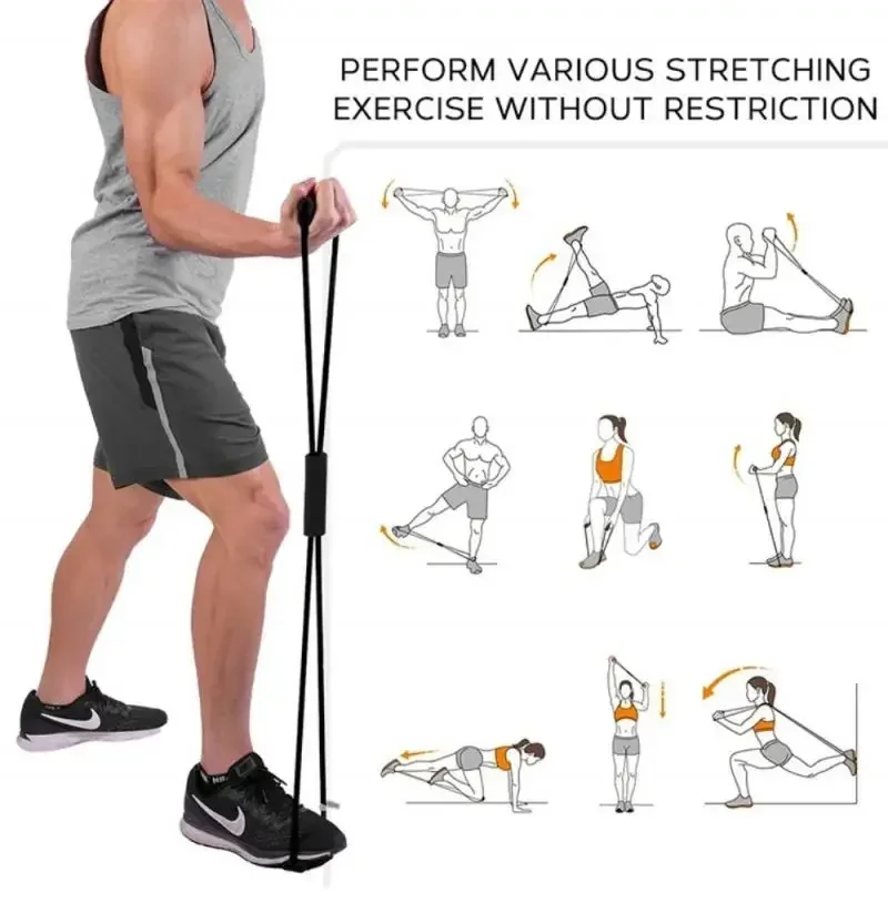 Chest Expander 8 Word Rope Resistance Bands Yoga Fitness Muscle Exercise Rubber Elastic Bands
