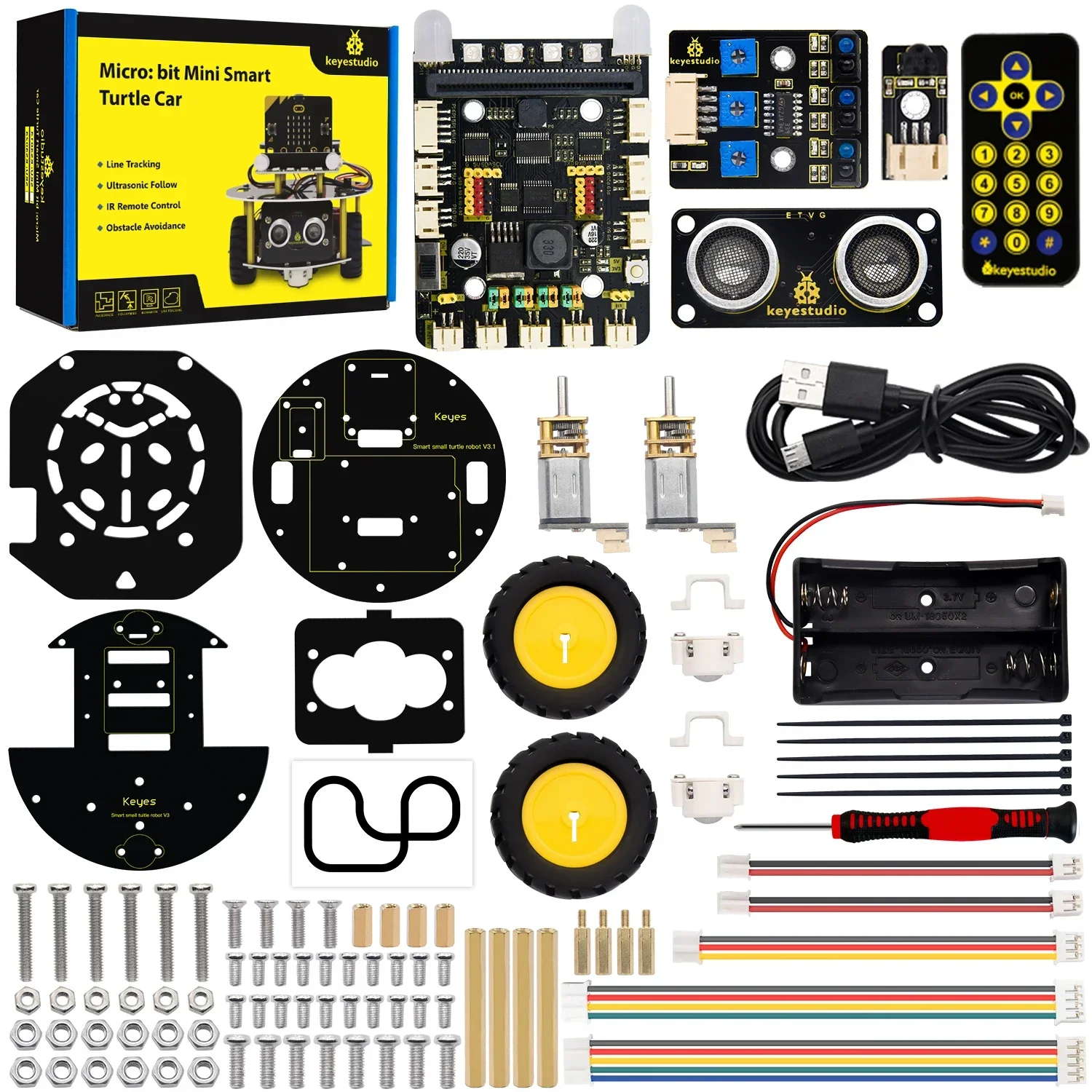 Keyestudio Micro:Bit V2 Robot Car Mini Smart Turtle Robot Kit for MicroBit Car Python Programming STEM Electronic Kit Toys