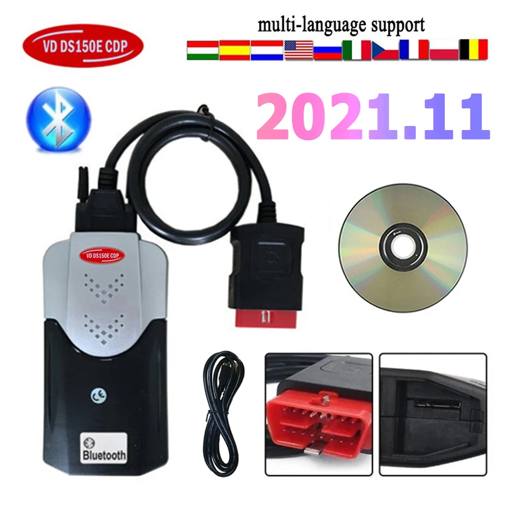 2023 obd scanner for delphi vd ds150e cdp 2021.11 bluetooth for obd2  diagnostic tool with relays