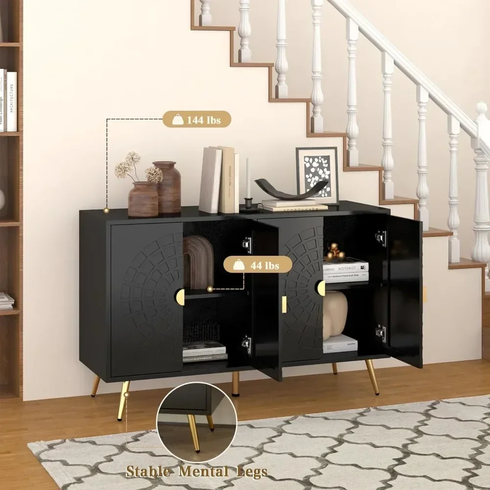48" Modern Accent Cabinet with 4 Doors and Shelves, Mid Century Sideboard et Cabinet with Storage, Storage Cre