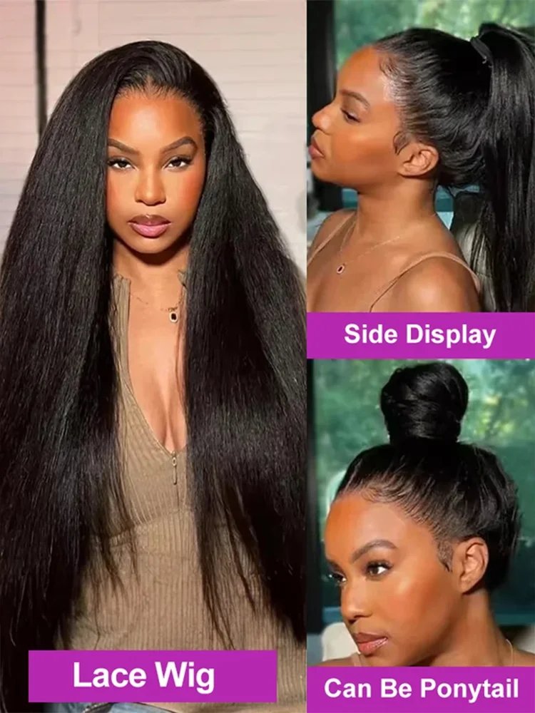 250% Density Kinky Straight Human Hair Wig 13x4 Lace Front Wig Brazilian Virgin Hair Pre Cut Lace Wig Heat Resistant