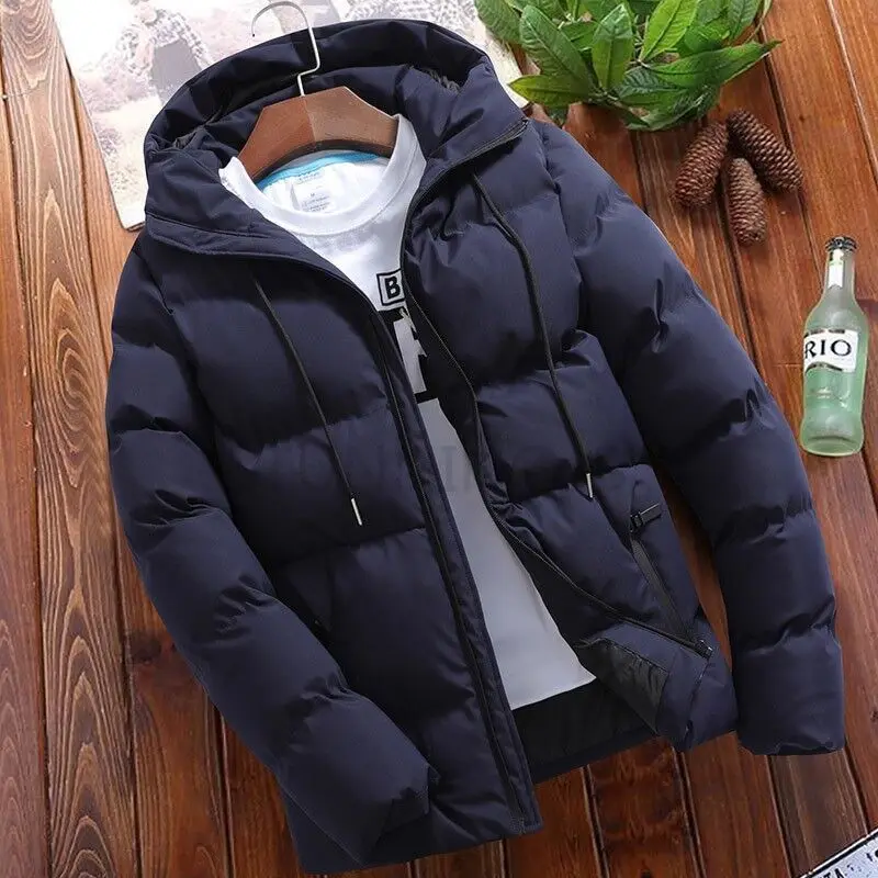 

2023 Winter Warm Thick Men Jacket Casual Parkas Hoodie Cotton Solid Color Zipper Warm Korean Style Fitness Fashion Men's Coat