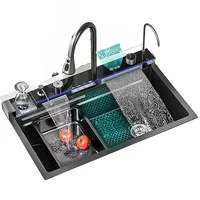 Kitchen Sink, Multifunctional Kitchen Sinks,Stainless Steel Waterfall Smart Washbasin, Multiple Sizes,with Digital Display 1