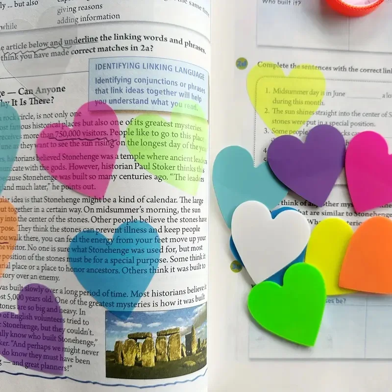 5pcs/100sheets Love-Embellished Transparent Sticky Notes - Adorable Clear Tabs for Bookmarks, Journaling & Organization - 2