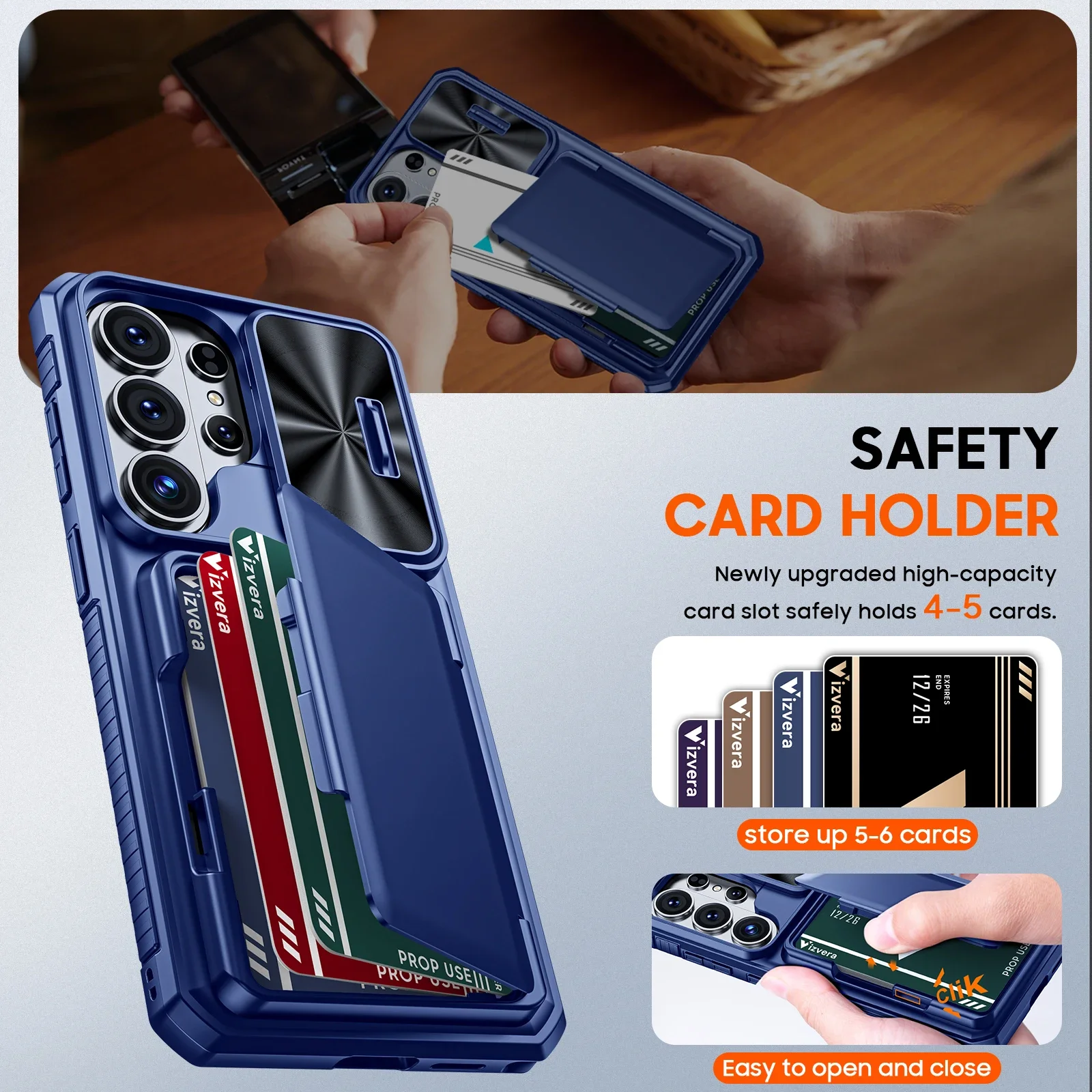 Premium Wallet Case - Full Body Protective with Card Holder, Camera Cover, & Kickstand, Blue