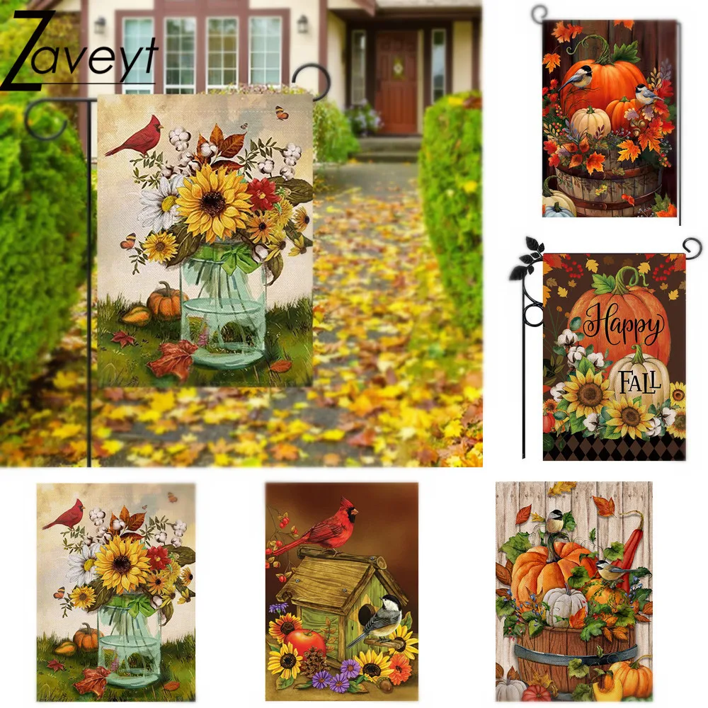 

Fall Watercolor Bird Sunflower Garden Flag 12x18 Double Sided for Outside,Thanks Giving Day Pumpkin Linen Yard Flags Yard Decor