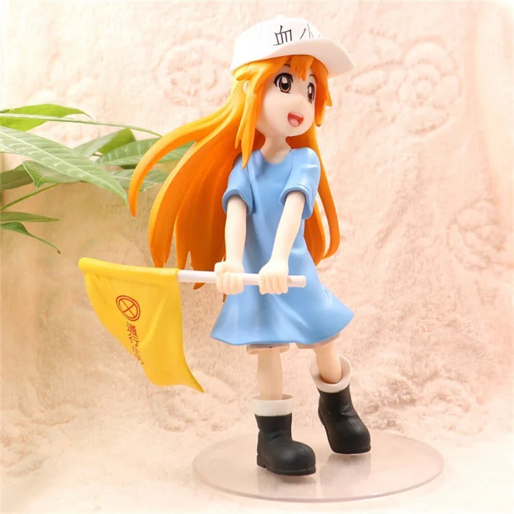 

Cells At Work! Action Figure GK Platelet Cute Little Girl Holding A Flag Model Anime Figures Garage Kits PVC Toy Cake Decoration
