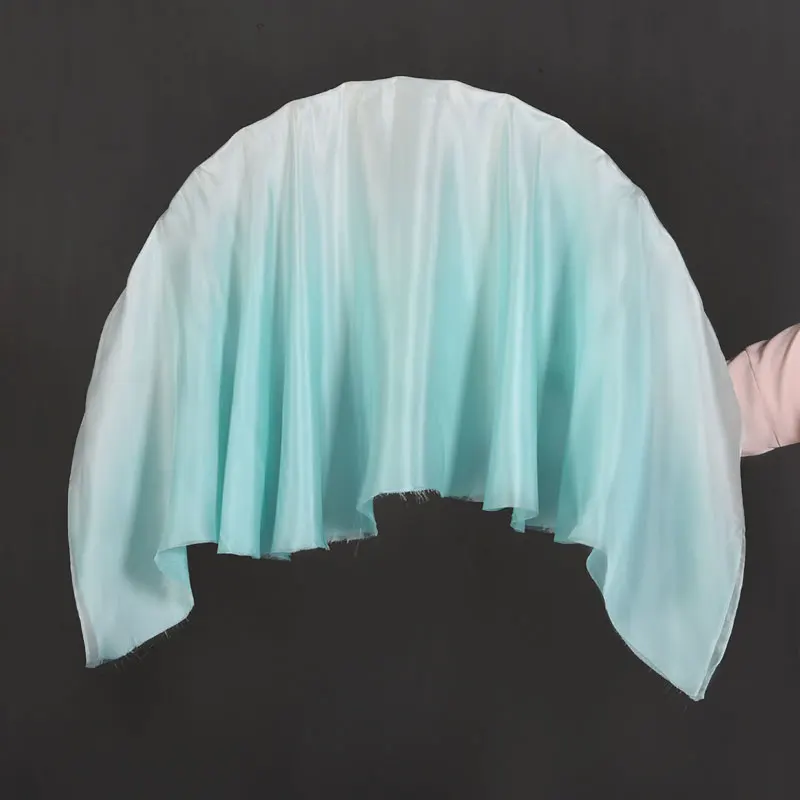 Real Silk Veil 2 Layers Double Fan Pair Yangko Folk Dance Props Half Circle Flowy Round Shape Mint Hand Paint Chinese National