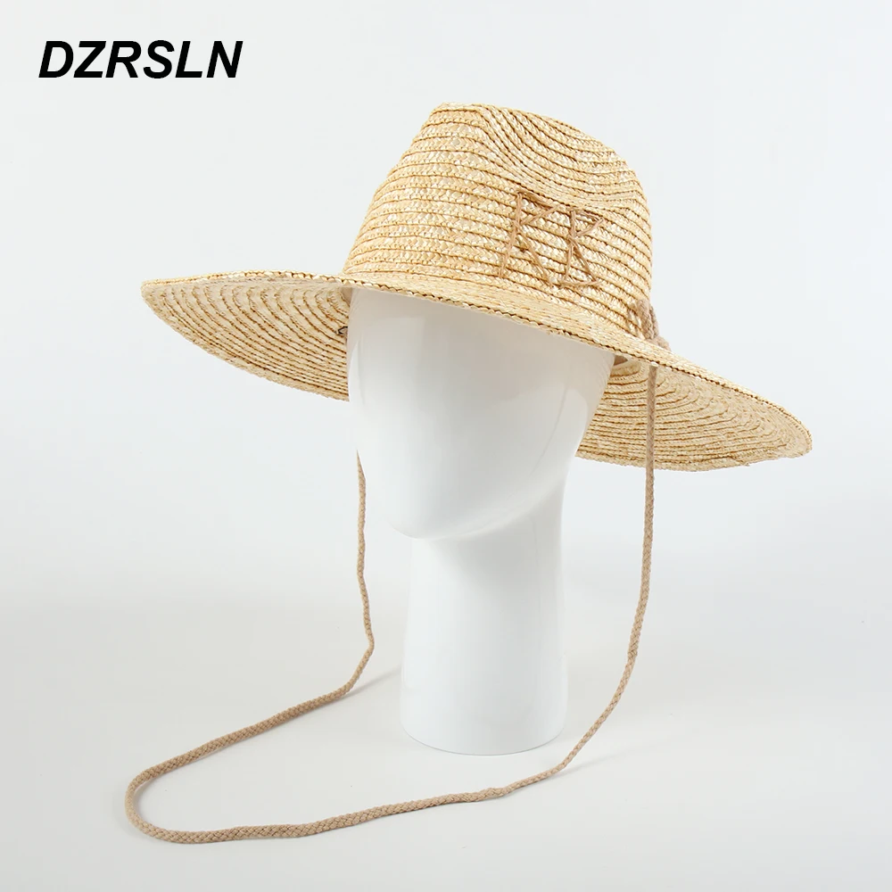 

New Luxury Desige Letter Straw Sun Hats For Women Panama Beach Hats With Rope Ladies Wedding Hats Party Dress Up Caps