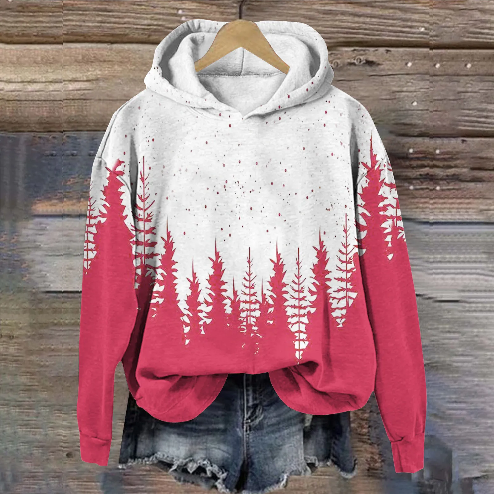 

Women's Funny Christmas Print Sweatshirt Hooded Sweatshirts Casual Autumn And Outerwear preppy style patchwork Japanese style