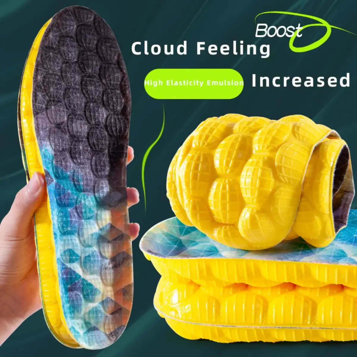 Sport insoles 1Pair 4D Cloud Technology High Elasticity Sports Deodorant Insoles For Shoes PU Sole Breathe For Feet Men Running