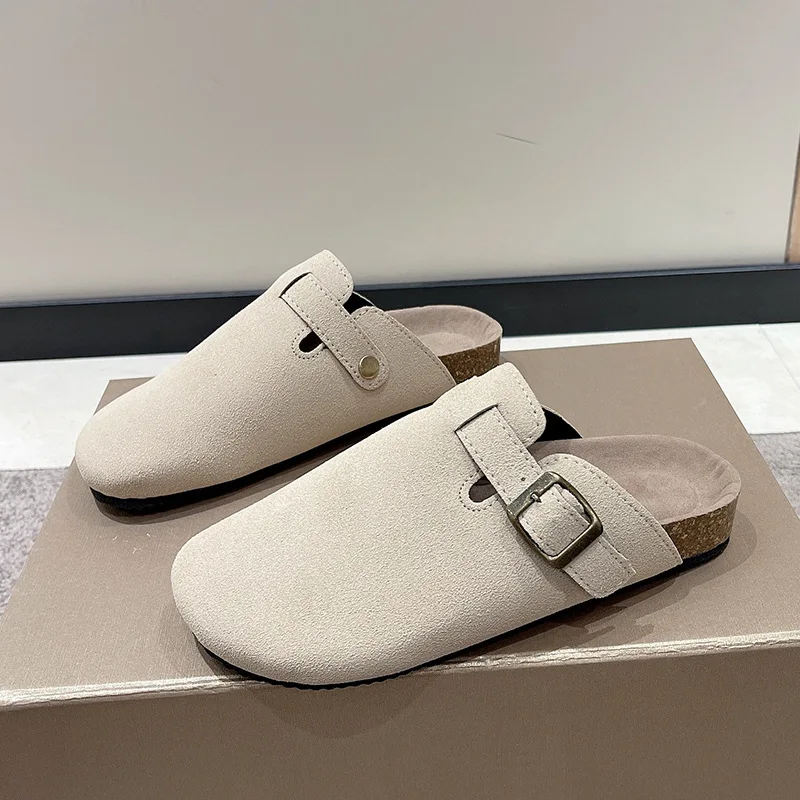 

Fashion Women's Suede Mules Slippers Boston Clogs Cork Insole Sandals With Arch Support Outdoor Beach Slides Home Shoes