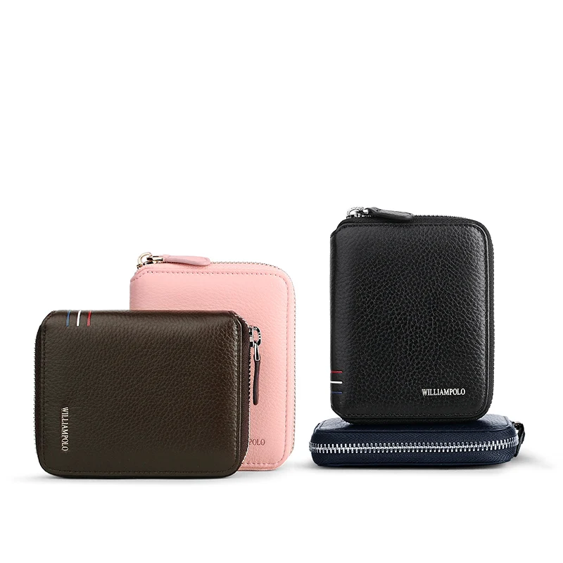 Short zipper head layer cowhide purse women's purse leather women's universal men's and women's card bag 5