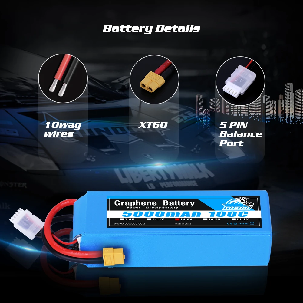 1/2 Pack Yewoo Graphene Lipo 4S Batterie 14,8 V 5000 mah XT60 100C RC Flugzeug Hubschrauber Auto Boot Lkw Teile – Detail 4