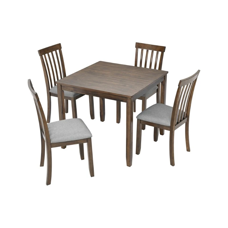 

5 Piece Kitchen Dining Table Set Wooden Square Dining Room Sets 4 Upholstered Chairs Dinning Tables and Chairs Home Furniture