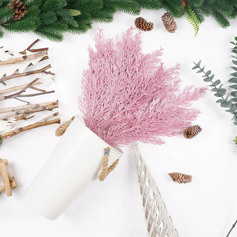 5pcs Simulated Christmas Gold Powder Pine Needle Leaves Christmas Tree Decoration DIY Accessories Bouquet Flower Wreath