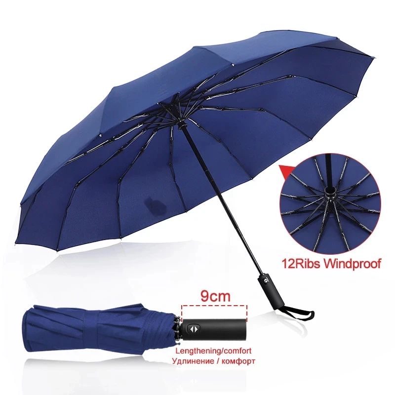 Strong Wind Resistant 3Folding Automatic Umbrella Men Parasol Women Rain 12Ribs Large Umbrellas Business Gift Portable Paraguas folding umbrella,automatic umbrella