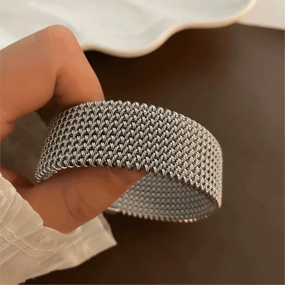 Vintage Stainless Steel Mesh Elegant Cuff Bangle for Women Trendy Stack Bangle Exquisite Jewelry for Brithday Gifts