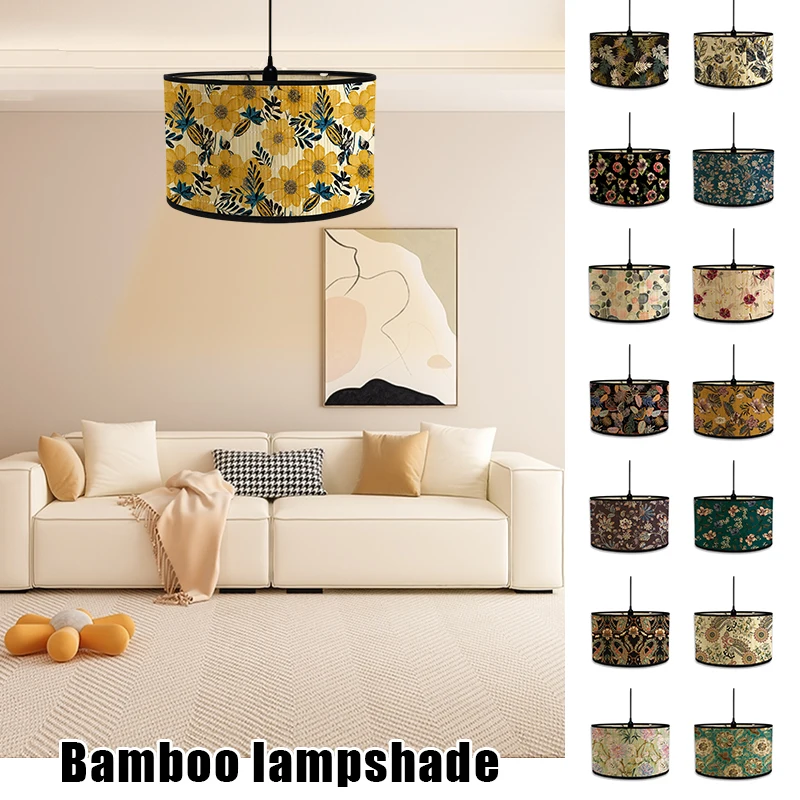 Retro Flower Pattern Plant Lamp Shade Bamboo Art Light Shade Bar Cafe Chandelier Decor Hotel Bedroom Living Room Home Decoration