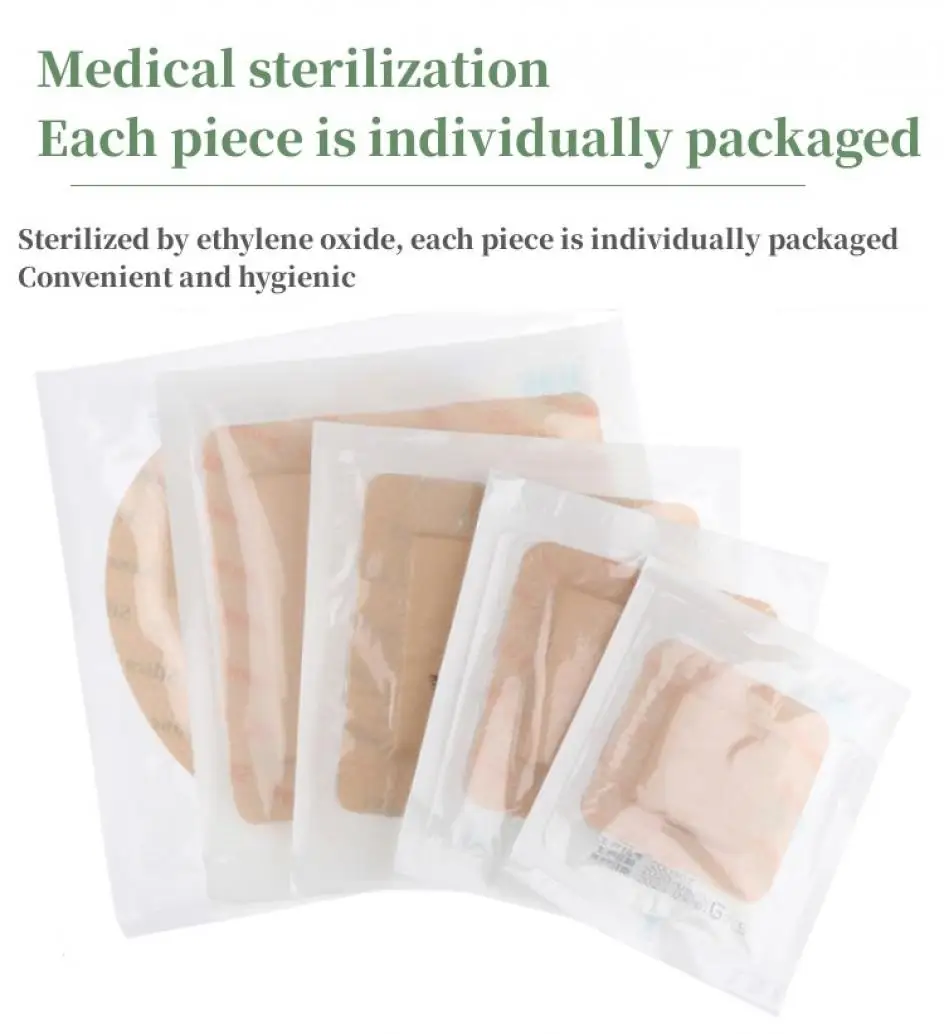 Description Picture 5 of item5 Sizes of Bordered Adhesive Dressing Pad Waterproof Silicone Gel Dressings for Bedsores Sacrococcygeal Buttock Wound