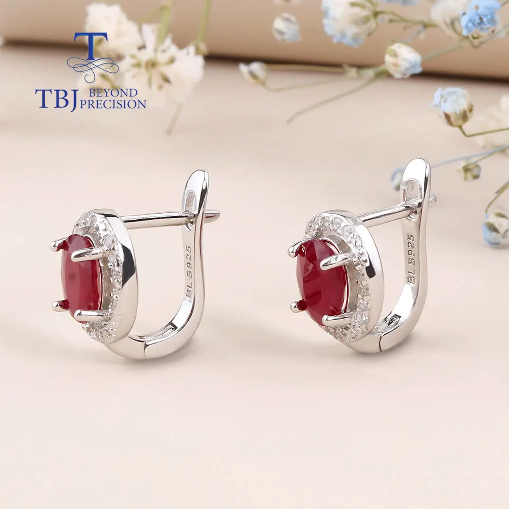 Natural dark ruby clasp earring oval 5*7mm natural precious gemstone 925 sterling silver jewelry for women lady nice gift 3