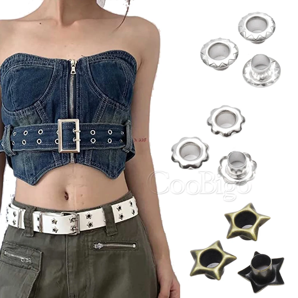 100pcs Metal Eyelets Grommets Rings Punch Installer Kit for Leather Craft Scrapbook Clothes Shoes Sewing Accessory Star Flower eyelet punch tool set eyelet grommet ring eyelet grommet ring kit grommet eyelet kit grommet punch tool grommet tool kit grommet tool screw back eyelets eyelet grommet dies metal eyelet buttons