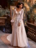 O-neck Long Sleeve Wedding Dress Elegant Lace Applique Bride Robe 2025 Vintage A-line Long Bridal Gown Customized Robe De Mariée 4