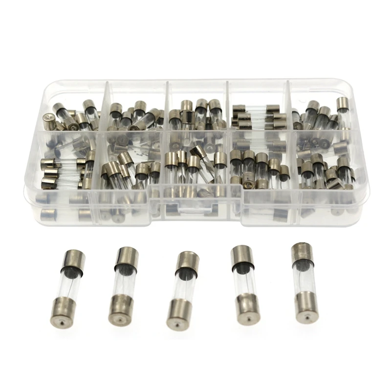 

100Pcs Set 5X20mm Quick Blow Glass Tube Fuses Assorted Kits Fast-Blow Glass Fuses 0.2A 0.5A 1A 2A 3A 5A 8A 10A 15A 20A