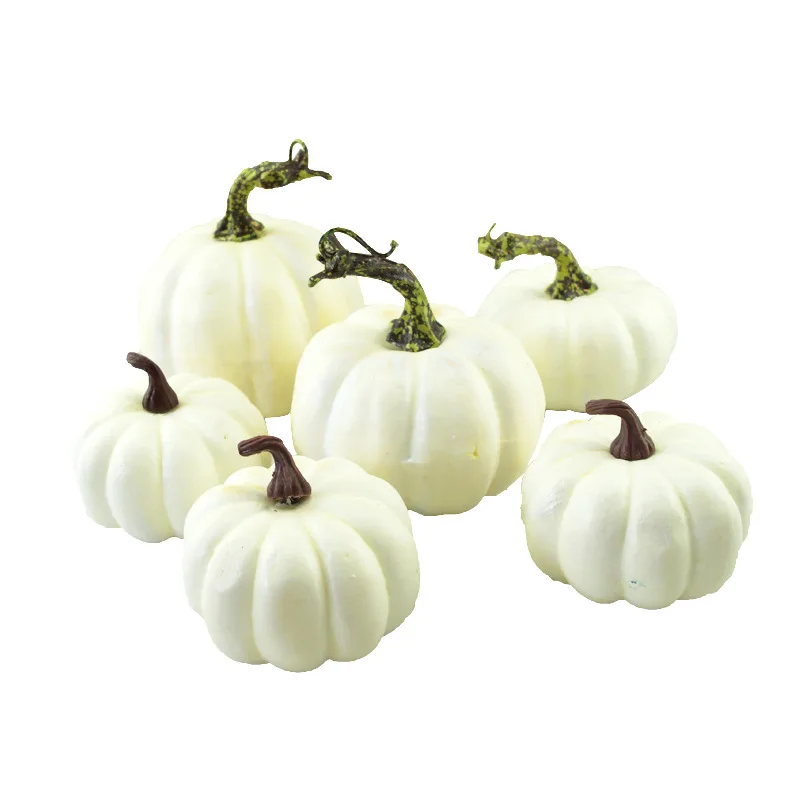 

Hot Sale 6 Pcs Assorted Sizes Artificial White Pumpkins Fall Thanksgiving Decorating Harvest Embellishing and Displaying