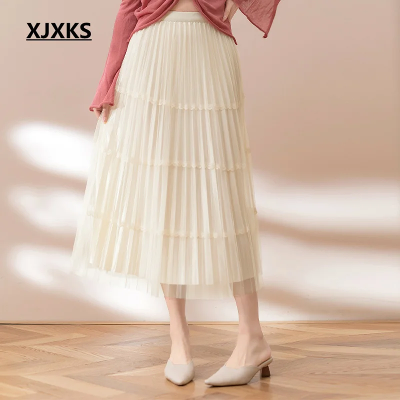 

XJXKS Comfortable Solid Color Women's Dress 2023 Summer New Temperament All-match Loose Elastic Waist Mid-Calf Vestidos
