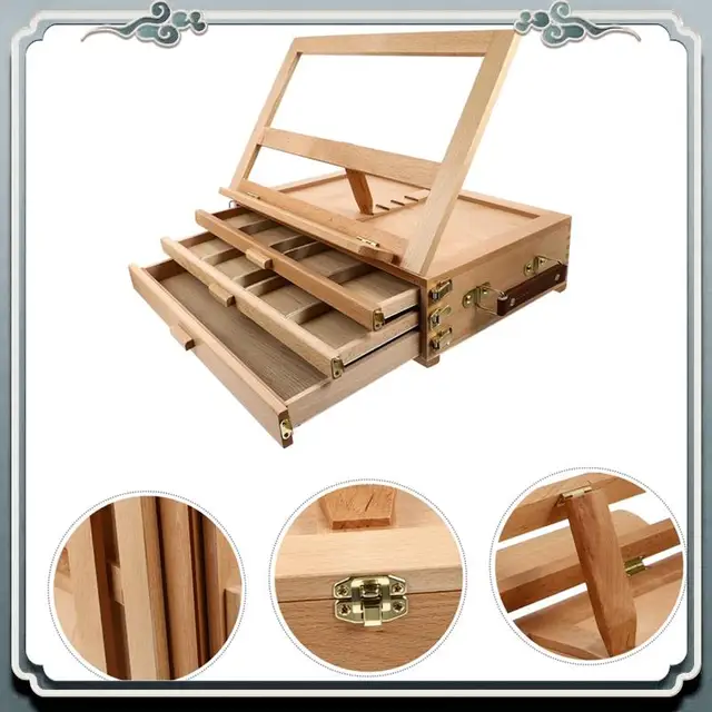 Premium Wood Desk Table Easel - Handcrafted Beechwood Desktop Easel & Wooden Art Tabletop Box For Drawing, Painting For Storage 5