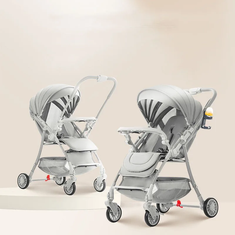 Luxury Baby Stroller High Landscape Seat for Newborn Two-way One Hand Recline Pushchair Pram with Dinner Plate Baby Carriage