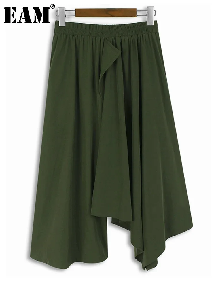 

[EAM] High Elastic Waist Army Green Irregular Hem Casual Half-body Skirt Women Fashion Tide New Spring Autumn 2024 1DH5555