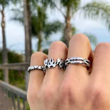 

Vintage Hollow Fire Flame Opening Rings Sets For Men Geometric Love Heart Finger Razor Blade Adjustable Male Ring Jewelry Gifts