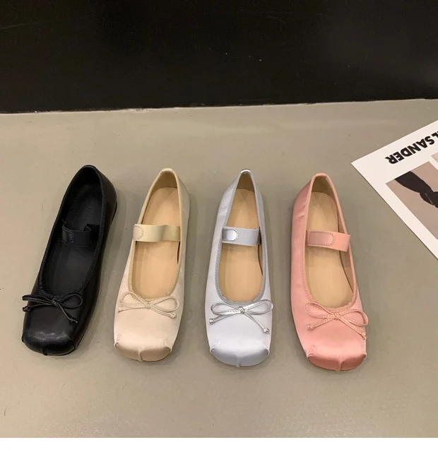 2023 Spring New Fashion Women Flat Shoes Fashion Silk Square Toe Shallow  Ladies Ballet Shoes Soft Casual Flat Mary Jane Shoes - AliExpress