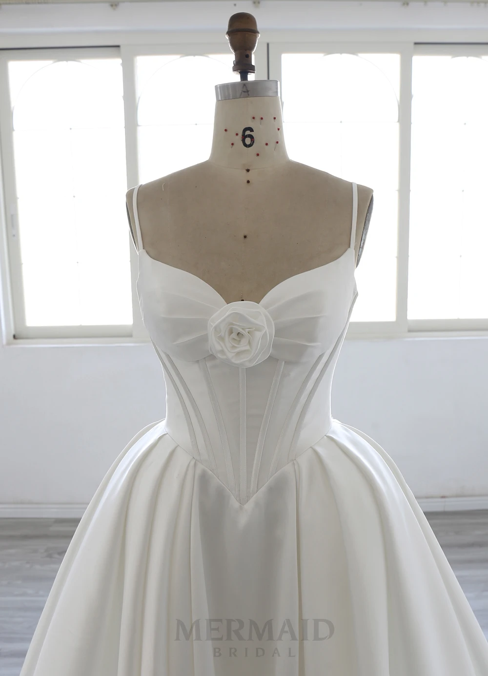 Spaghetti Straps V Neck Chapel Train Mikado Ball Gown Wedding Dress
