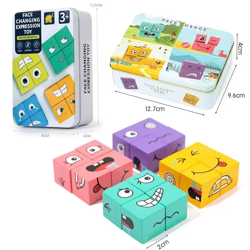 1 Set Kids Montessori Toys Wooden Face Expressions Changing 3D Puzzles Parent-Child Interactive Games
