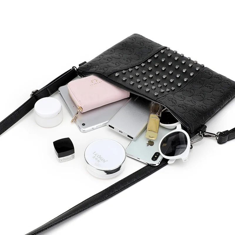 New Nail Skull Fashion Shoulder Bag Handbag Street Trend Europe and The United States Wind Rivet Female Chain Women's Bag