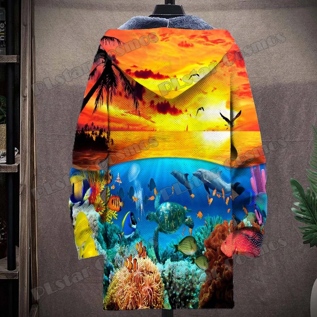 Ocean Animal Sea Turtle / dolphin / Seagull 3D All Over Printed Men's Hooded Coat Winter Casual Thick Warm Jacket coat HR16