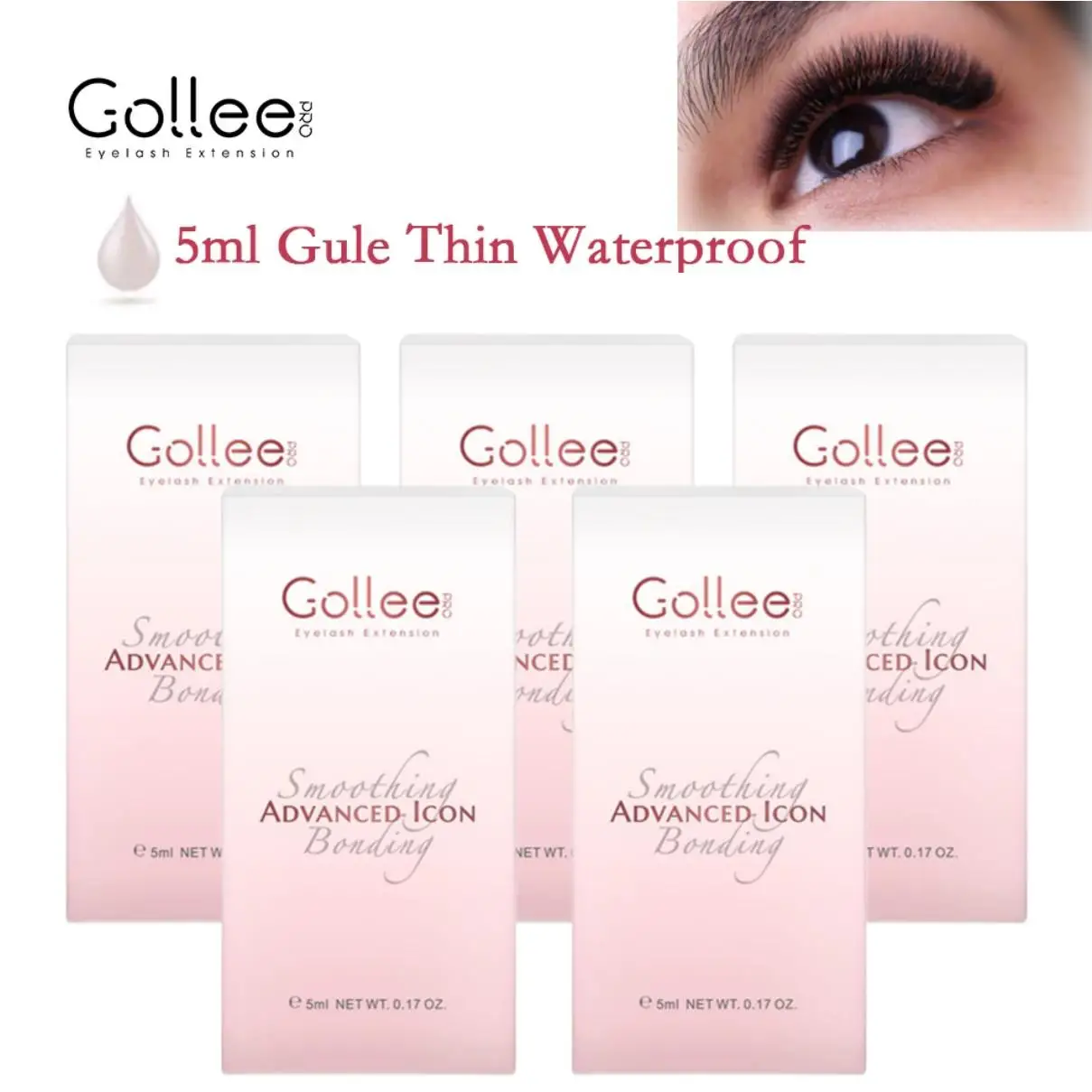 

5pcs Gollee Pink Glue 1s Fast Dry Sensitive Glue for Eyelash Extensuon Latex-Free Adhesive Lash Waterproof wholesale Supplies