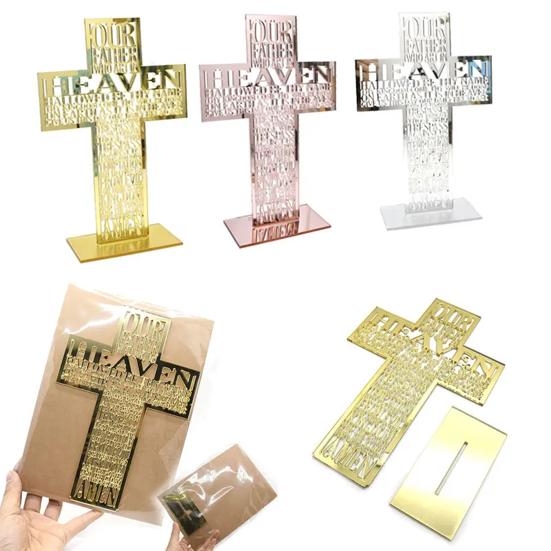 Acrylic Cross Decor 21cm Acrylic Hollow Out Scriptures Cross Sculpture