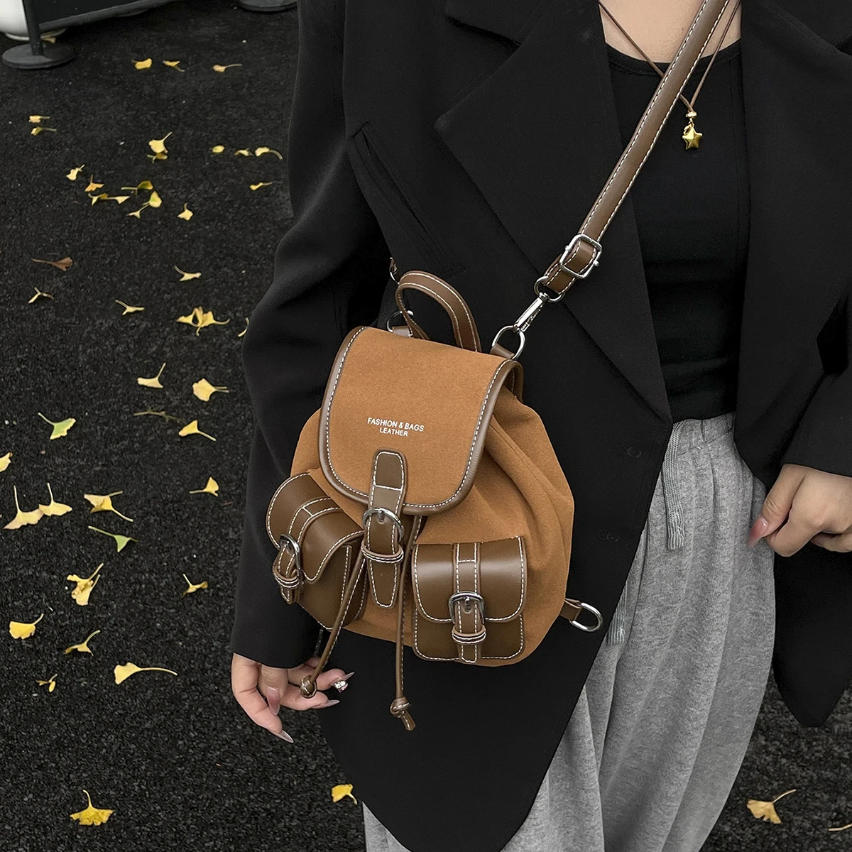 Autumn and Winter Retro Suede Backpack for Work and Commuting, Versatile Women's Travel Backpack, College Student School Bag, Shopping Fashion Mobile Phone Bag