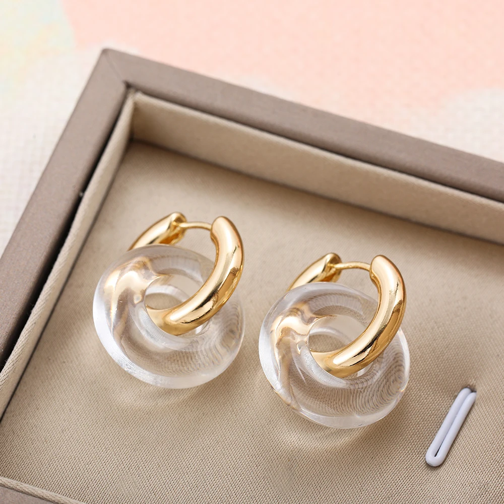 Boho Transparent Acrylic Round Hoop Earrings for Women Gold Color Metal Huggie Ear Buckle Female Party Jewelry Gifts