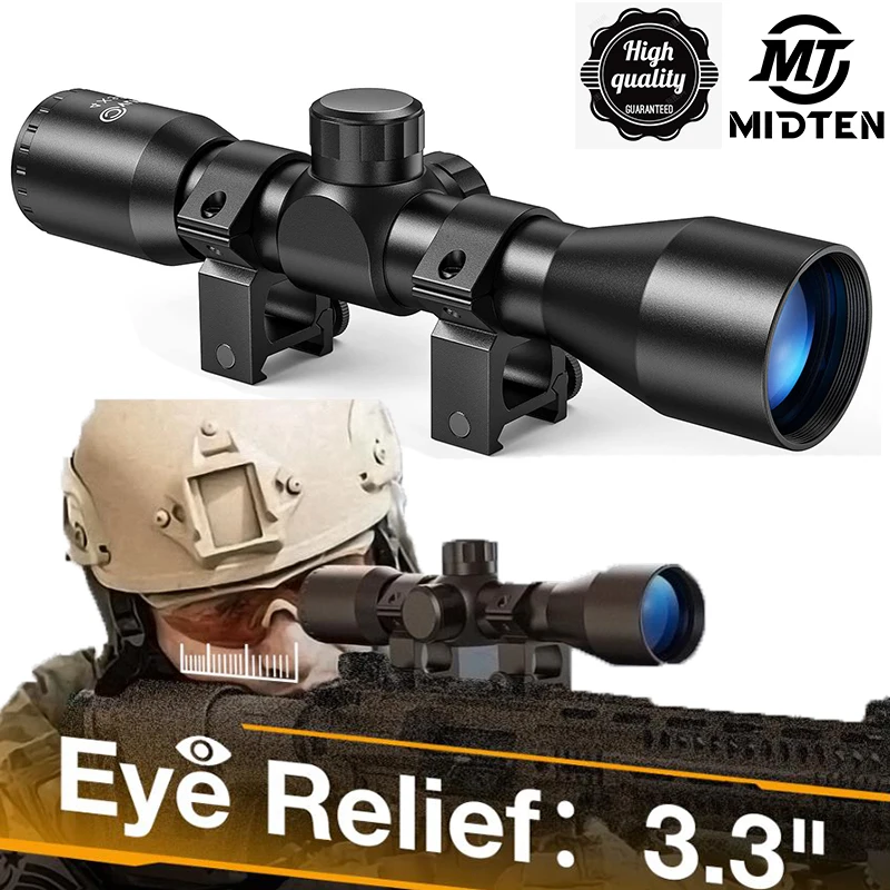 Rifle Scope MidTen 4x32 Compact Crosshair Optics with 20mm Free Mounts Telescope Rail