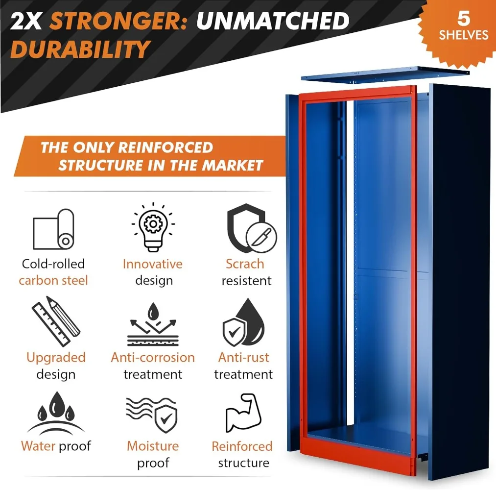 Metal Storage Cabinet with Digital Lock  Garage Storage Cabinet  Pegboard  71" Lockable Tool Cabinet  Locking Cabinets Dark Blue 4