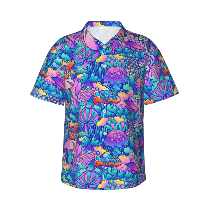 thumbnail image 1 of Camisa hawaiana divertida para hombre, con estampado de hojas de ginkgo y hongos, de manga corta, con botones, para playa, ropa informal de calle para niños y mujeres, 1 of 5