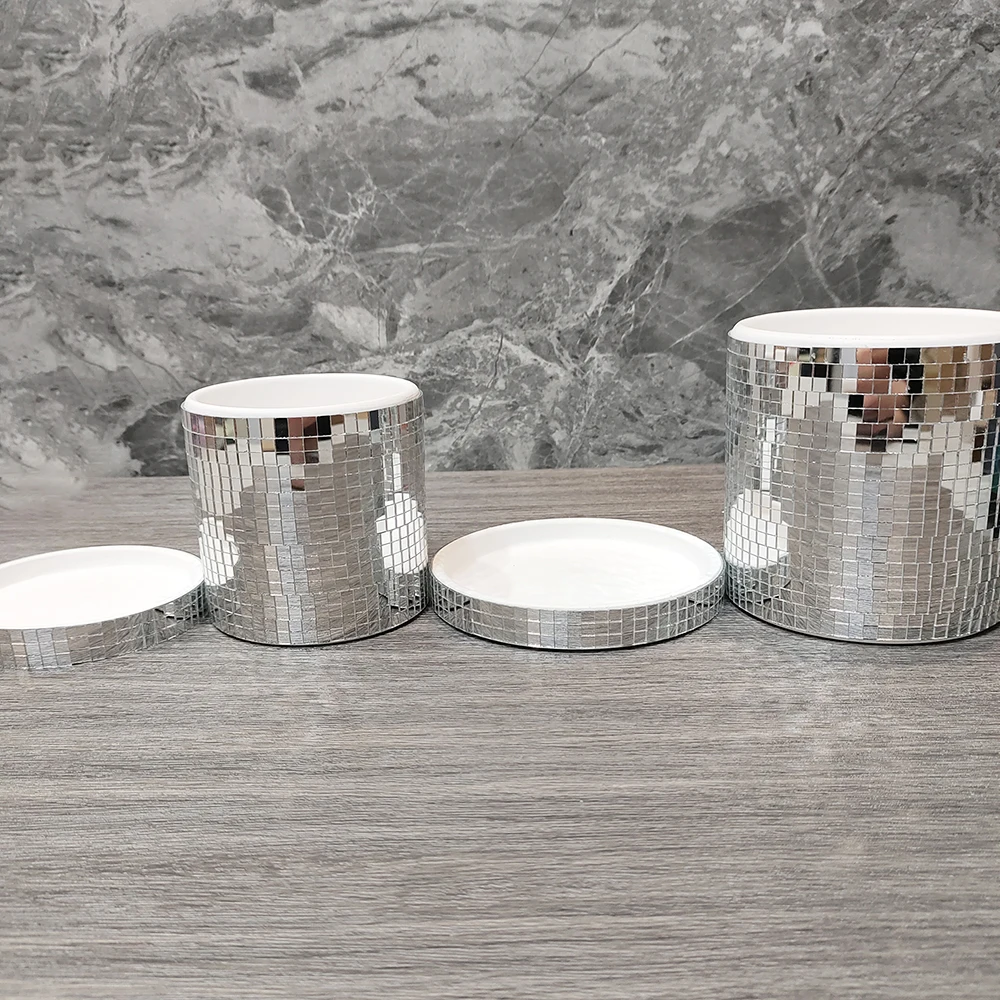 Disco Ball Planter Pot with Drainage Hole Ceramics Mirror Disco Ball Vase Plant Pot Flower Pot Flat Base Mirror Disco Ball Vase 5